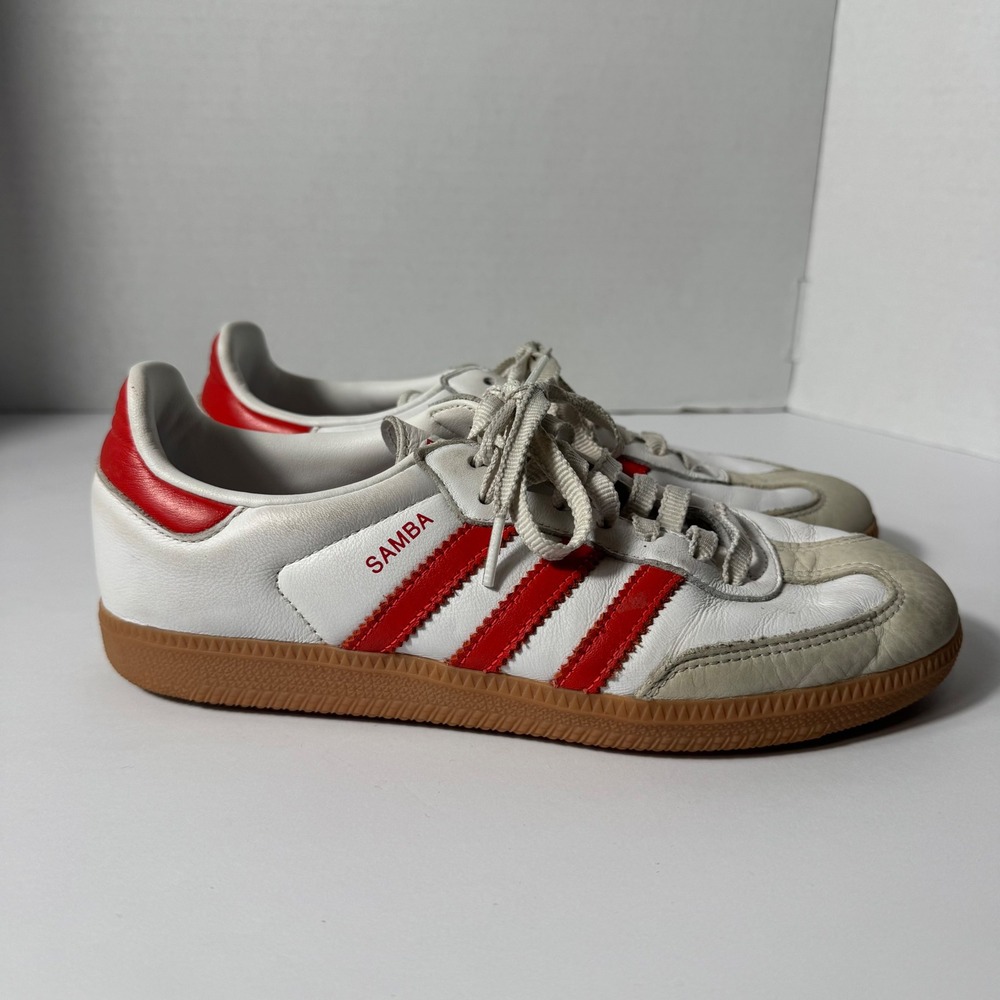 Adidas Samba OG White Better Scarlet Red Gum Sole Sneakers Womens 7.5 Lace up - Picture 3 of 9